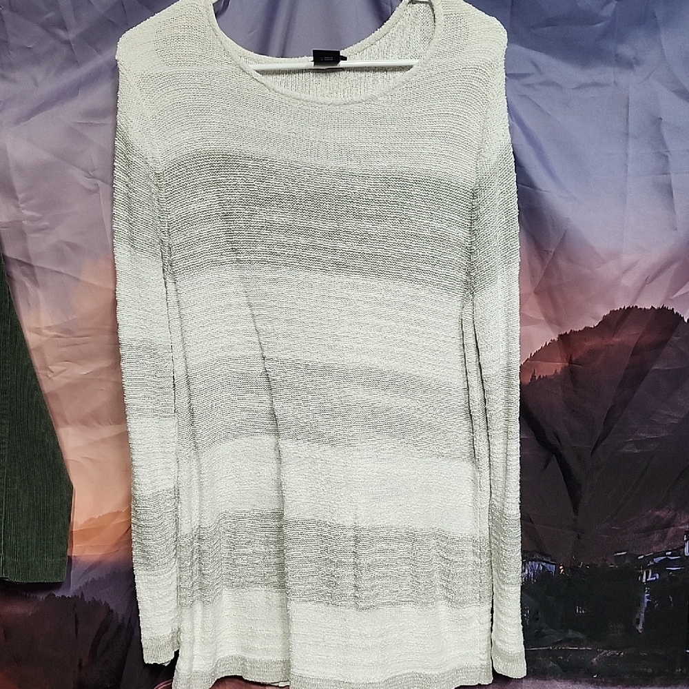 Calvin Klein Collection Gray And Ivory Knit Sweater